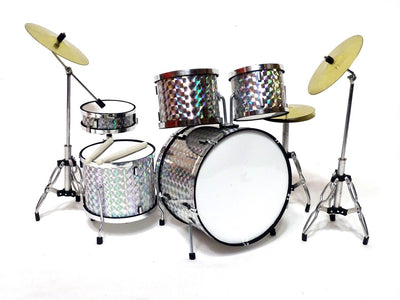 Mini perkusja kolekcjonerska MDR-0039 w kolorze srebrno-chromowym, skala 1:5, możliwość personalizacji grawerem, idealny na prezent, wysokość 15 cm, wykonana z metalu i plastiku