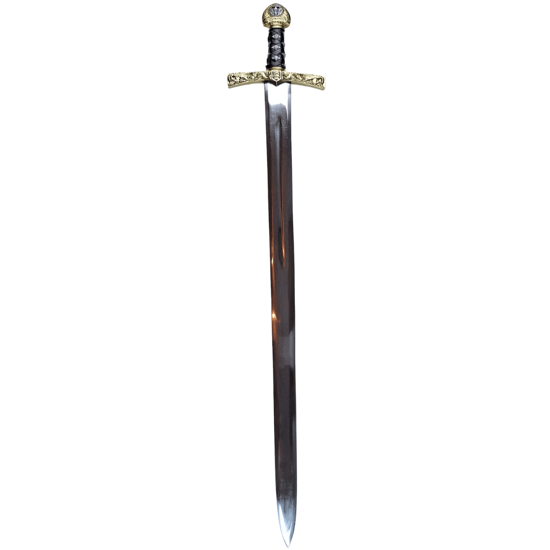 Replică a sabiei Excalibur a regelui Arthur cu gravură – 98,5 cm, lamă din oțel, mâner din alamă