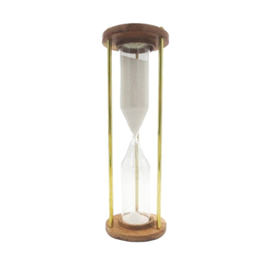 Clepsidră din alamă și lemn 30min, cu posibilitate de personalizare prin gravură - cadou elegant pentru orice ocazie, înălțime 30,5cm, nisip alb, materiale clasice