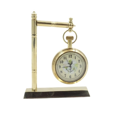 Ceas marinăresc de birou din alamă NC2126, cu posibilitate de gravare, înălțime 12 cm, cadou ideal pentru iubitorul de navigație, cu motiv de ancoră și velier