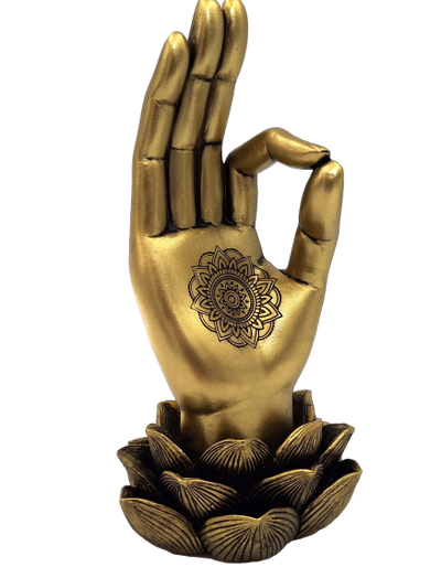 Figurină aurie Mâna lui Buddha Mudra OM - Yoga Floare de lotus - 43724