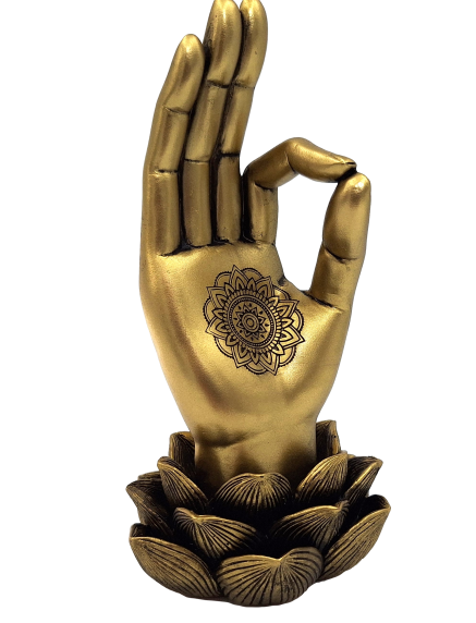 Figurină aurie Mâna lui Buddha Mudra OM - Yoga Floare de lotus - 43724