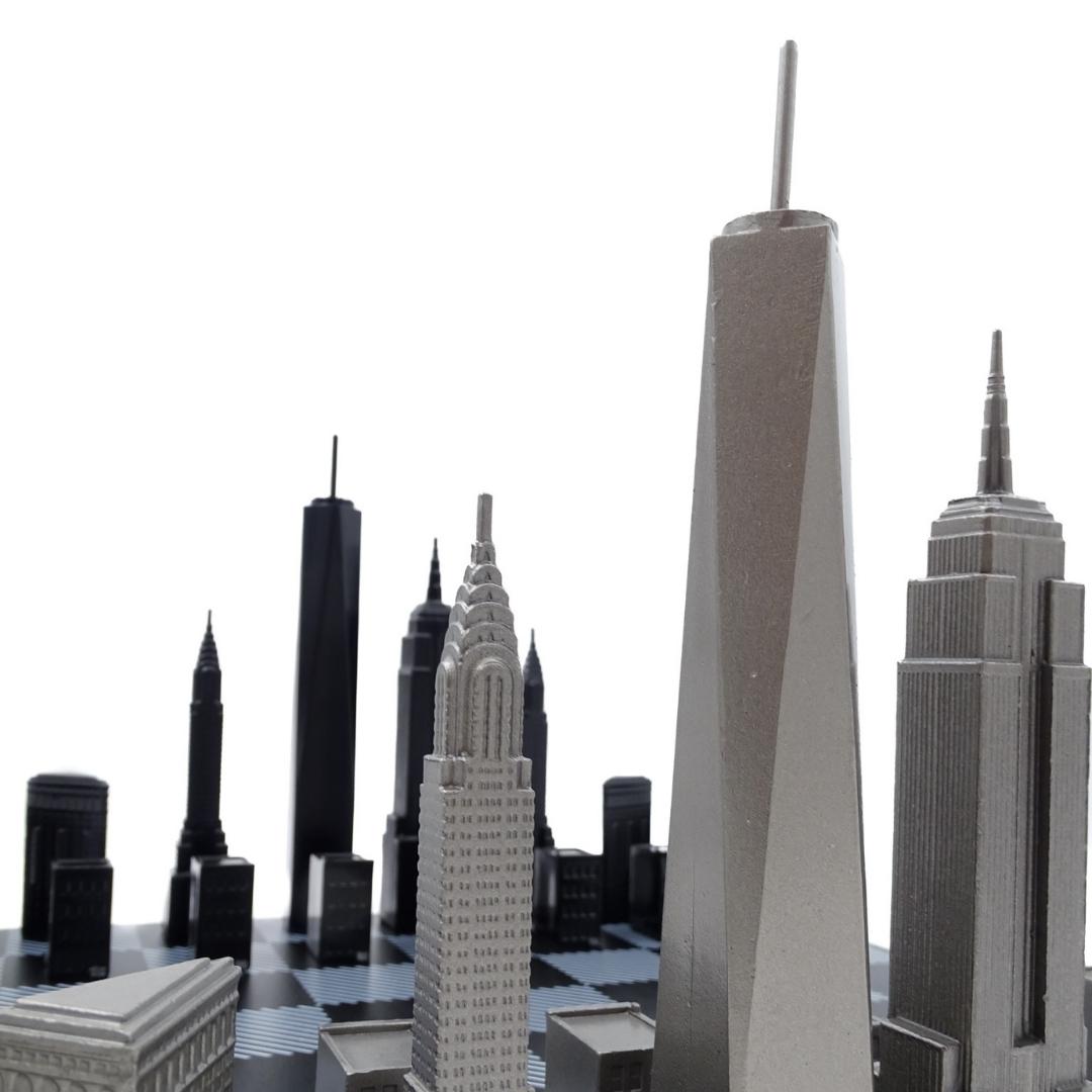 Șah Skyline New York cu gravură, din oțel inoxidabil