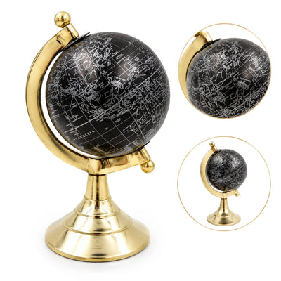 Globus Dekoracyjny Black & Gold z Możliwością Personalizacji Graweru – Elegancki Dodatek na Prezent, Wysokość 20 cm, Mosiężna Podstawa, Czarna Mapa z Srebrnymi Napisami