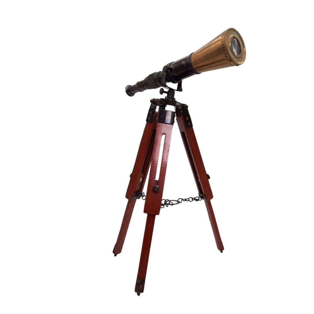 Lunetă din alamă pe trepied, cu posibilitate de personalizare prin gravură - element decorativ elegant pentru cadou, înălțime reglabilă până la 30 cm