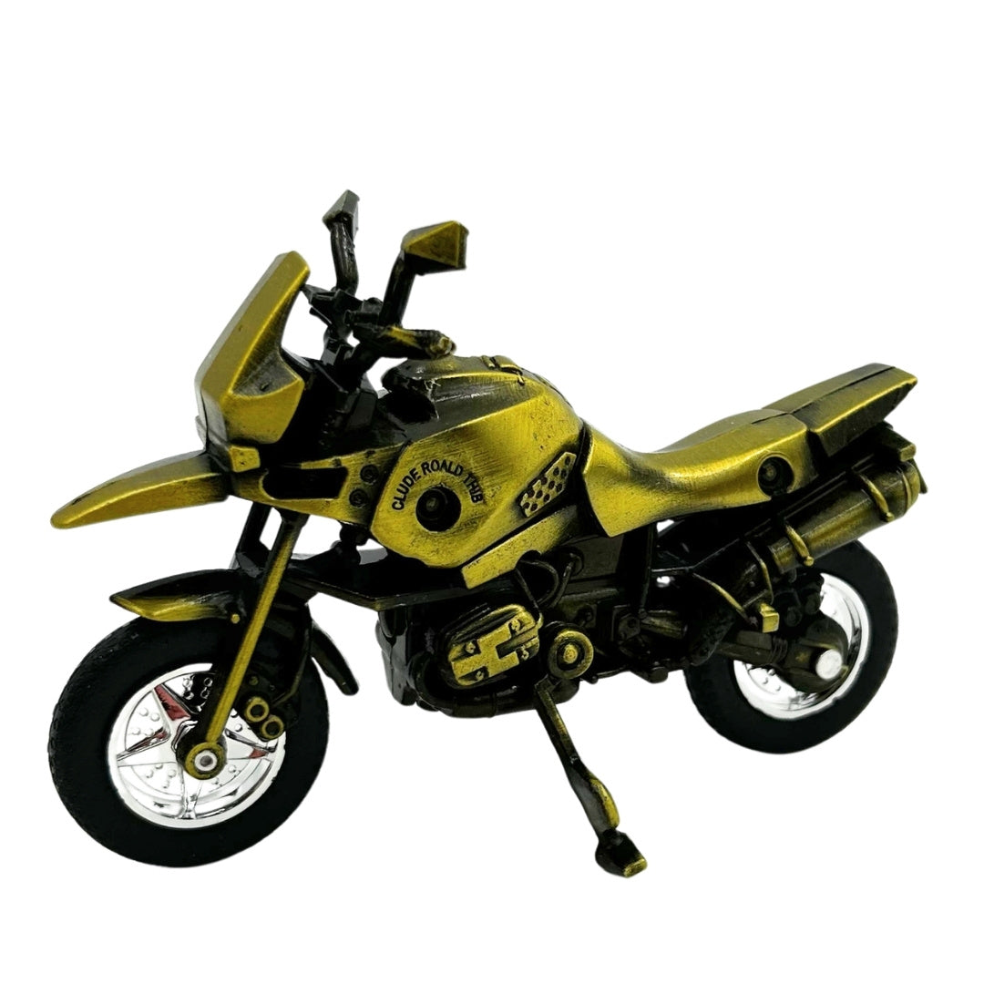 Model de motocicletă metalică HJ1 în culoare verde închis, cu posibilitate de personalizare prin gravură