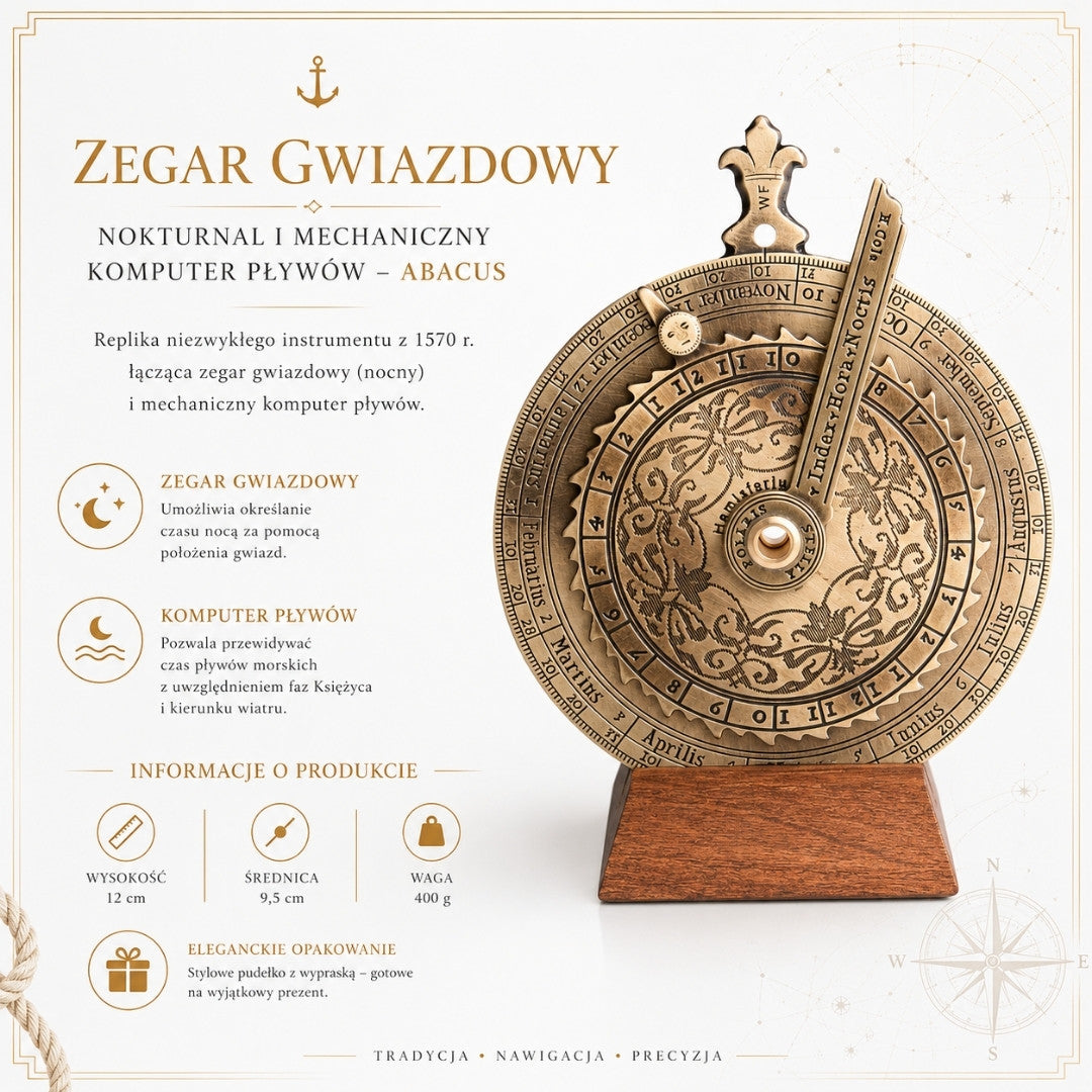 Ceas stelar nocturnal, calculator mecanic al mareelor Abacus H31, cu gravură personalizată