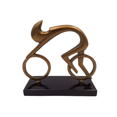Figurină Ciclist VB26/9 cu gravură - Cadou elegant pentru biciclist, înălțime 18 cm, din alamă și neagră, decorațiune minimalistă pentru interior