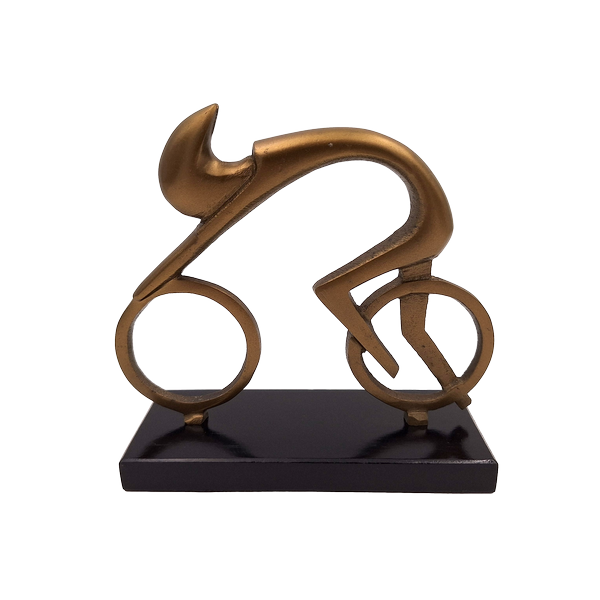 Figurină Ciclist VB26/9 cu gravură - Cadou elegant pentru biciclist, înălțime 18 cm, din alamă și neagră, decorațiune minimalistă pentru interior