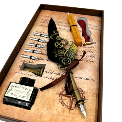 Set de caligrafie premium pană de gâscă - 6 penițe sigiliu suport pentru pană - EE16