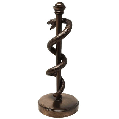Statuetă cu Toiagul lui Esculap 30 cm din rășină - cadou personalizat pentru medic, asistent medical sau farmacist - decorațiune maro/alamă cu gravură