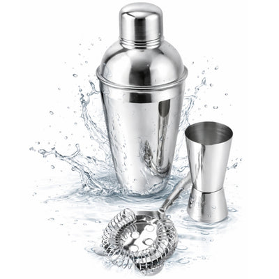 Set de barman Steel, 3 piese, cu posibilitate de personalizare prin gravură - shaker 750 ml, jigger 15/30 ml, strainer - cadou elegant pentru iubitorii de băuturi, oțel inoxidabil, culoare argintie