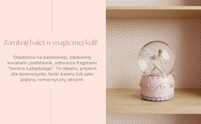 Balerină dansatoare în glob de sticlă 12cm cu posibilitate de personalizare prin gravură - decorațiune elegantă pastelată, cadou pentru iubitorii de balet, realizată din polirășină și sticlă