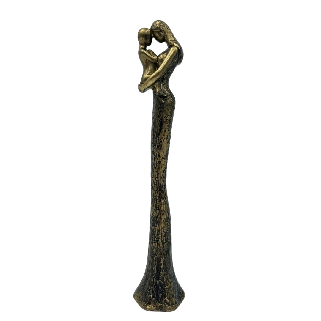 Figurină modernă Mamă cu copil, aurie, cu gravură personalizată - Înălțime 27 cm - Cadou ideal de Ziua Mamei, pentru zi de naștere sau casă nouă - Stil glamour cu elemente negre - Polirășină