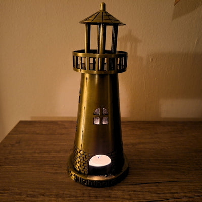 Far maritim suport pentru lumânare tealight 18,5 cm, în auriu antic, cu opțiune de gravare