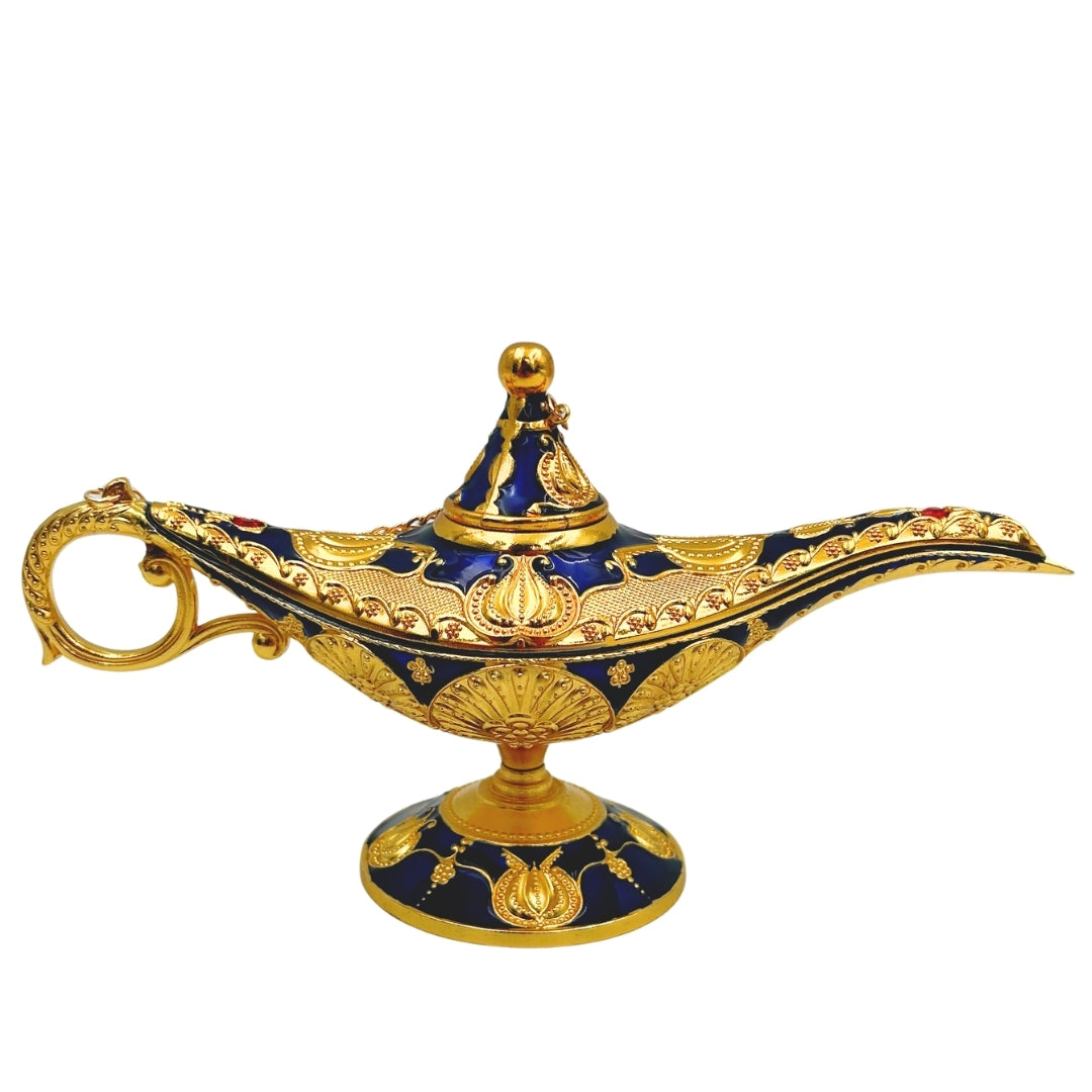 Lampa lui Aladin LABB cu ornamente metalice de culoare aurie, albastru marin închis, 22 x 7 x 11 cm
