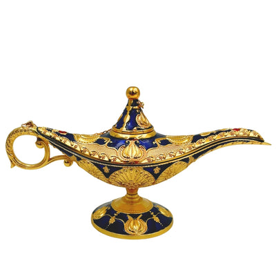 Lampa lui Aladin LABB cu ornamente metalice de culoare aurie, albastru marin închis, 22 x 7 x 11 cm