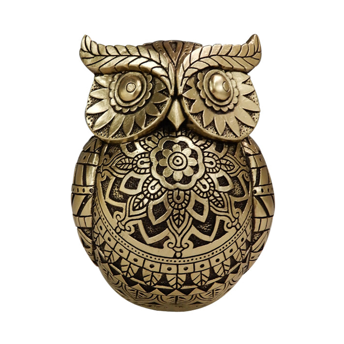 Bufnița înțelepciunii cu posibilitate de personalizare prin gravură, decorațiune în culori auriu și negru, înălțime 13,6 cm, cadou ideal pentru orice ocazie