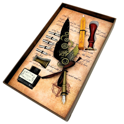 Set de caligrafie premium pană de gâscă - 6 penițe sigiliu suport pentru pană - EE16