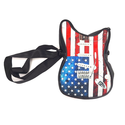 Geantă de umăr în formă de chitară cu steagul american – impermeabilă, cu curea reglabilă, posibilitate de personalizare prin gravură