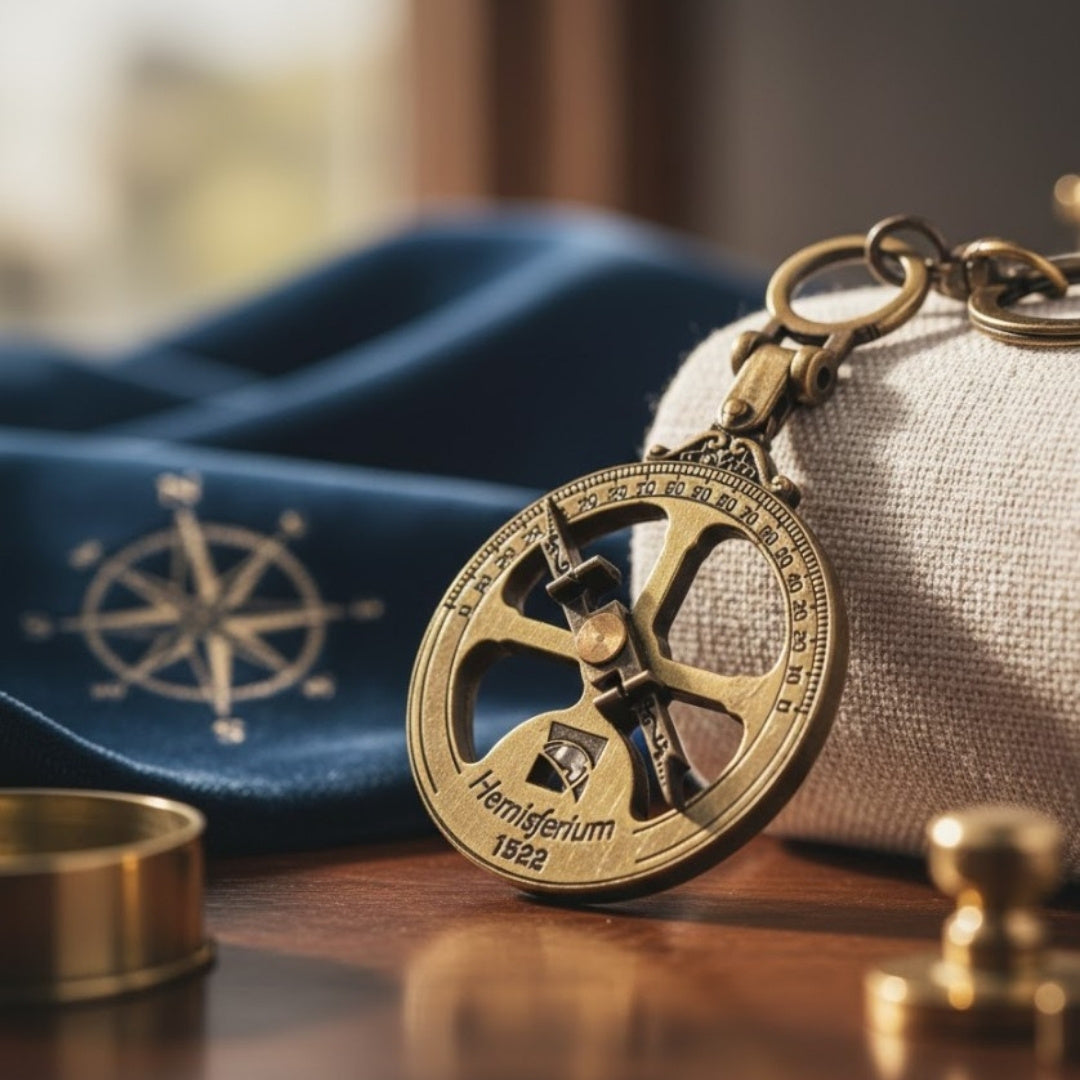 Breloc nautic Astrolabium H82 cu gravură personalizată - Cadou ideal pentru pasionații de astronomie, diametru 45 mm, realizat din zamak - Accesoriu elegant pentru chei