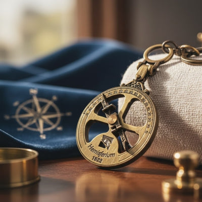Breloc nautic Astrolabium H82 cu gravură personalizată - Cadou ideal pentru pasionații de astronomie, diametru 45 mm, realizat din zamak - Accesoriu elegant pentru chei