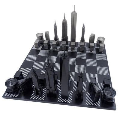 Șah Skyline New York cu gravură, din oțel inoxidabil