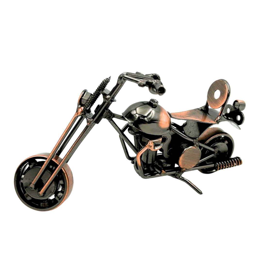 Model de motocicletă Chopper M33 cu gravură - metalic, cupru-antracit, 15x6x9,5 cm