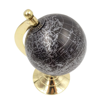 Globus Dekoracyjny Black & Gold z Możliwością Personalizacji Graweru – Elegancki Dodatek na Prezent, Wysokość 20 cm, Mosiężna Podstawa, Czarna Mapa z Srebrnymi Napisami
