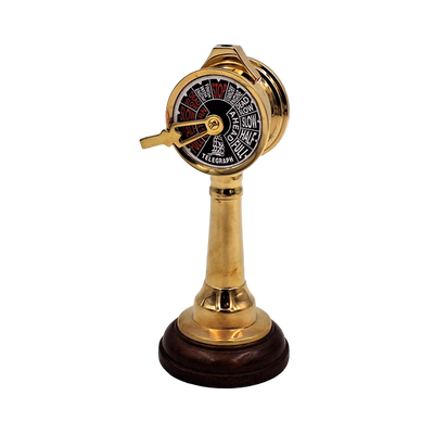 Telegraf naval COM-2005 din alamă și lemn, înălțime 16 cm, gravură personalizată, ideal ca dar pentru iubitorii de navigație