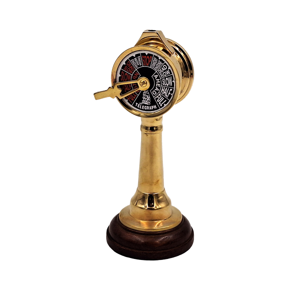 Telegraf naval COM-2005 din alamă și lemn, înălțime 16 cm, gravură personalizată, ideal ca dar pentru iubitorii de navigație