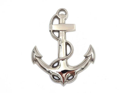 Ancoră de perete 34 cm, cu posibilitate de personalizare prin gravură, decorațiune metalică argintie în stil nautic