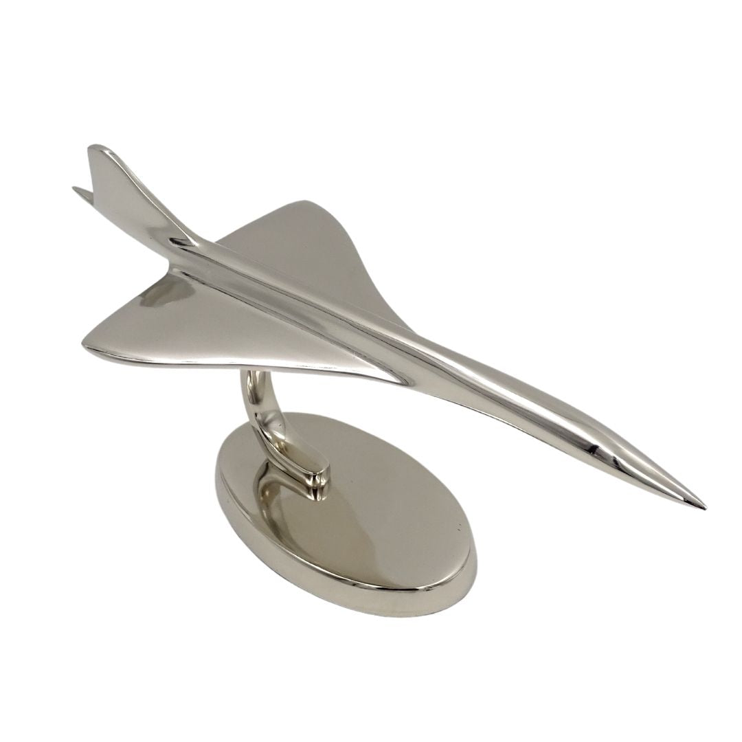 Model metalic de avion Concorde în culoare argintie, personalizabil prin gravură