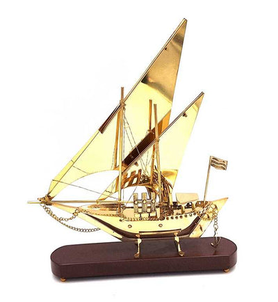 Model de navă din alamă pe bază din lemn, 43 cm, cu posibilitate de personalizare prin gravură