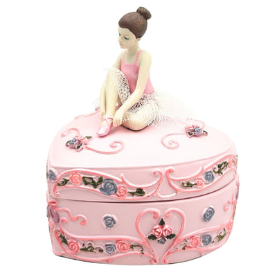 Cutie muzicală mică inimă cu balerină Lacul Lebedelor, cu posibilitate de personalizare prin gravură, roz, 12,5 cm, cadou ideal pentru zi de naștere sau aniversare