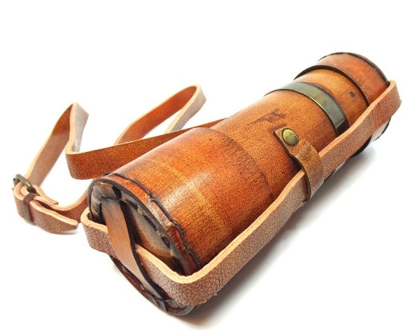 Lunetă retro din alamă cu curea din piele NC1596, cu posibilitate de personalizare prin gravură