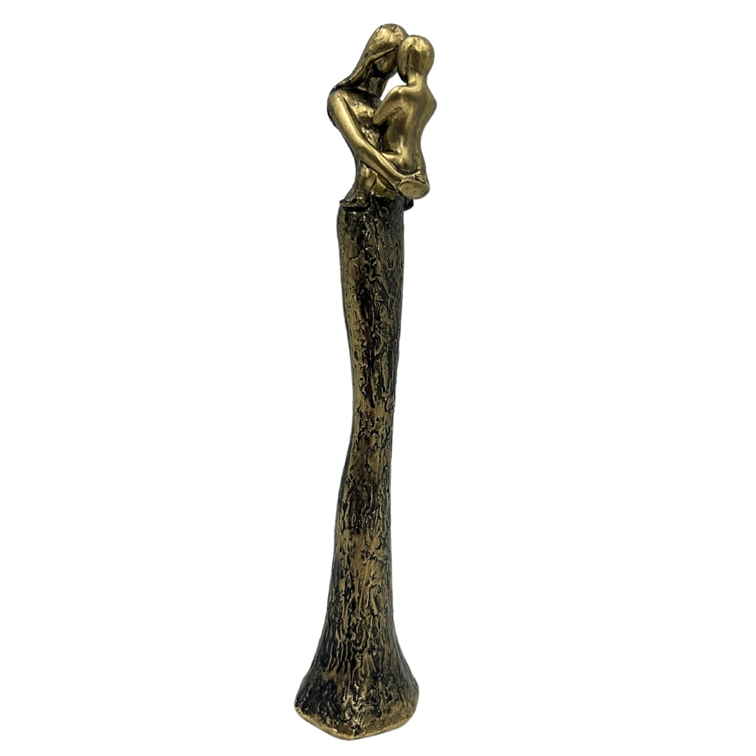 Figurină modernă Mamă cu copil, aurie, cu gravură personalizată - Înălțime 27 cm - Cadou ideal de Ziua Mamei, pentru zi de naștere sau casă nouă - Stil glamour cu elemente negre - Polirășină
