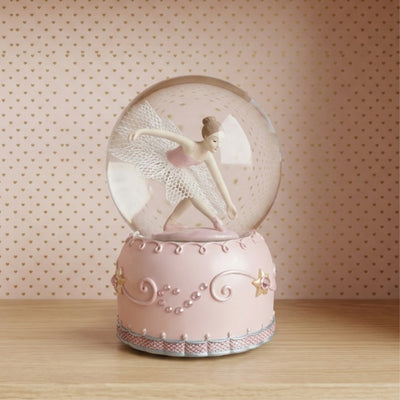 Balerină dansatoare în glob de sticlă 12cm cu posibilitate de personalizare prin gravură - decorațiune elegantă pastelată, cadou pentru iubitorii de balet, realizată din polirășină și sticlă
