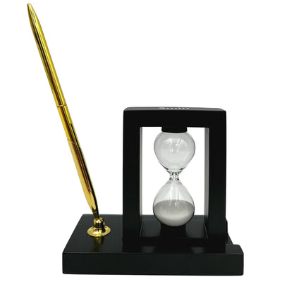 Set decorativ pentru birou cu clepsidră de 3 minute și suport pentru pix, cu gravură