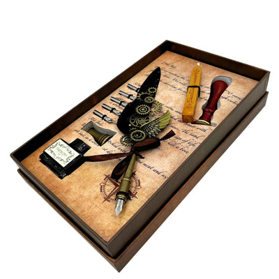 Set de caligrafie premium pană de gâscă - 6 penițe sigiliu suport pentru pană - EE16