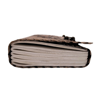 Notes Skórzany Retro Słońce i Księżyc 200 stron z możliwością personalizacji grawerem, beżowo-brązowy, idealny na prezent dla artysty lub miłośnika magii codzienności