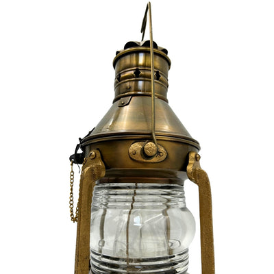 Lampă marinărească metalică retro 34cm, cu posibilitate de personalizare prin gravură, în culoarea alamei învechite