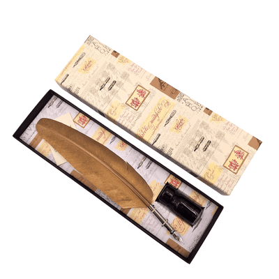Set de caligrafie - pană de gâscă aurie cu peniță + tuș – 7262