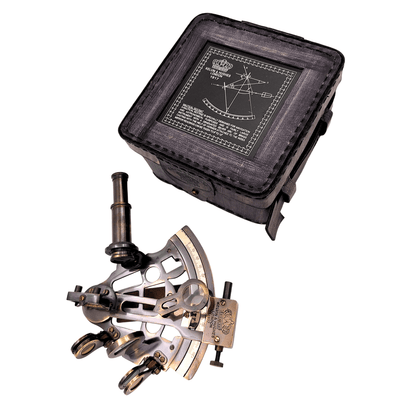 Sextant din alamă cu gravură personalizată în cutie din piele
