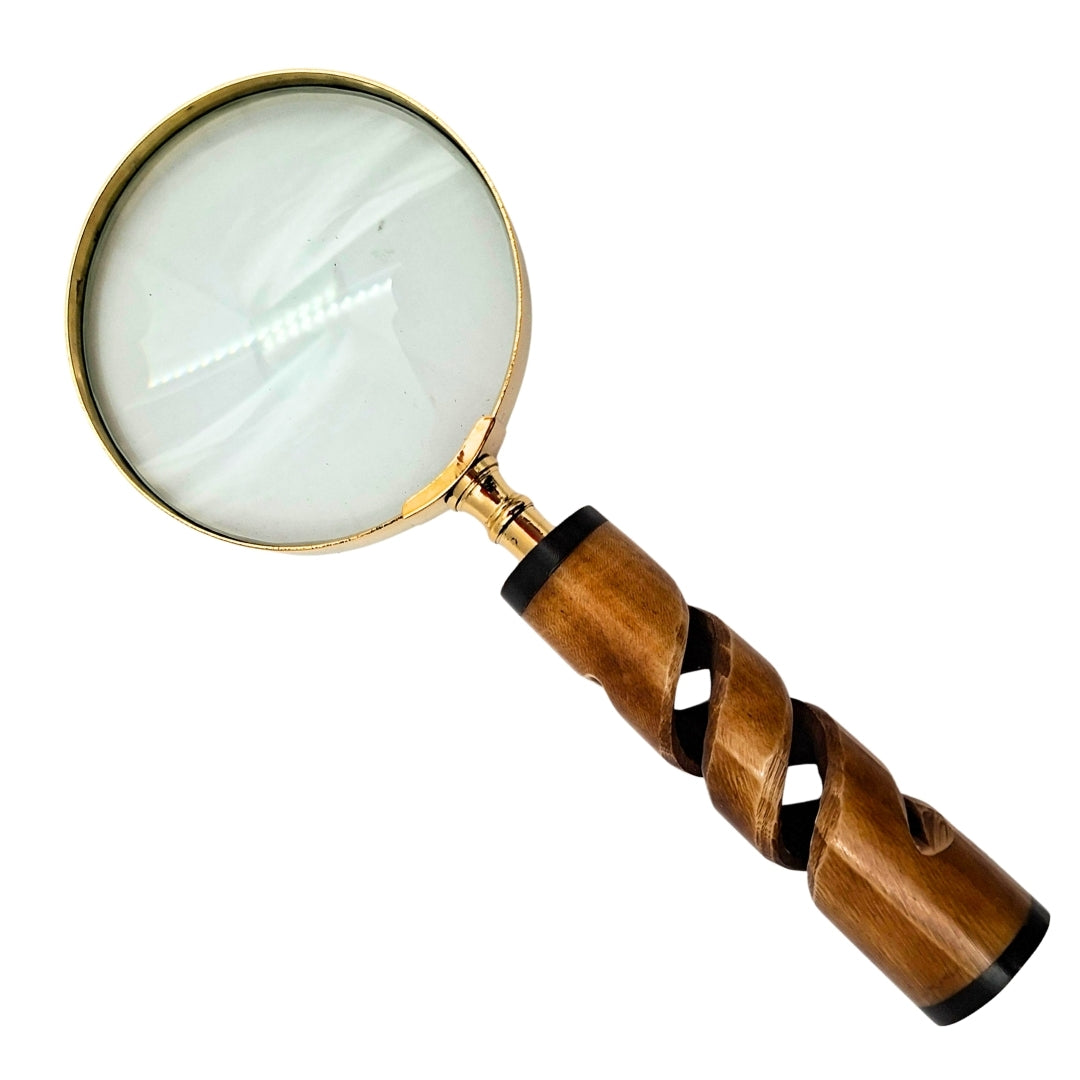 Lupă în ramă de alamă cu mâner din corn NC2356 - cadou elegant cu posibilitate de personalizare prin gravură, sticlă de mărire 3,5x, lungime 18,5 cm, diametru 7,5 cm