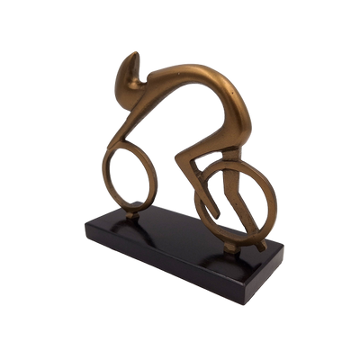 Figurină Ciclist VB26/9 cu gravură - Cadou elegant pentru biciclist, înălțime 18 cm, din alamă și neagră, decorațiune minimalistă pentru interior