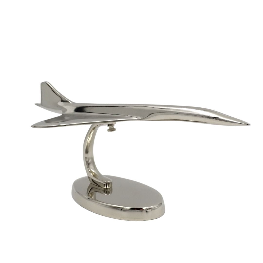 Model metalic de avion Concorde în culoare argintie, personalizabil prin gravură