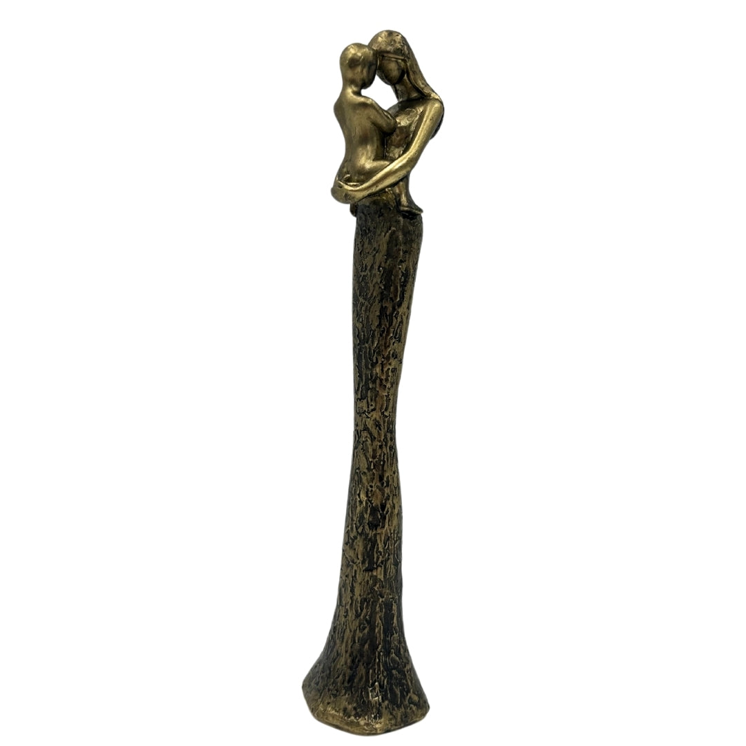 Figurină modernă Mamă cu copil, aurie, cu gravură personalizată - Înălțime 27 cm - Cadou ideal de Ziua Mamei, pentru zi de naștere sau casă nouă - Stil glamour cu elemente negre - Polirășină