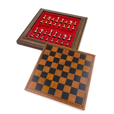 Șah magnetic exclusiv din metal Italfama 18x18 cm cu posibilitate de personalizare prin gravură – cadou elegant pentru orice ocazie, tablă de șah maro-neagră cu piese aurii-argintii
