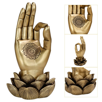 Figurină aurie Mâna lui Buddha Mudra OM - Yoga Floare de lotus - 43724